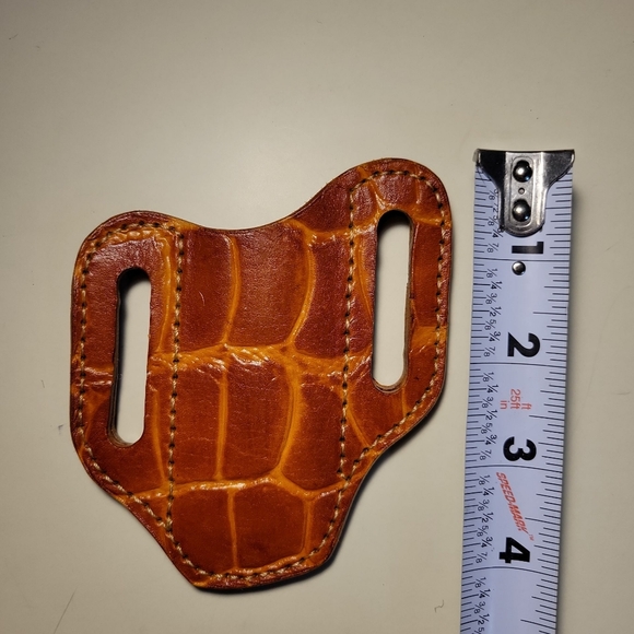 Custom Handmade Leather Pancake Belt Knife Sheath Crocodile Embossed - Picture 3 of 4